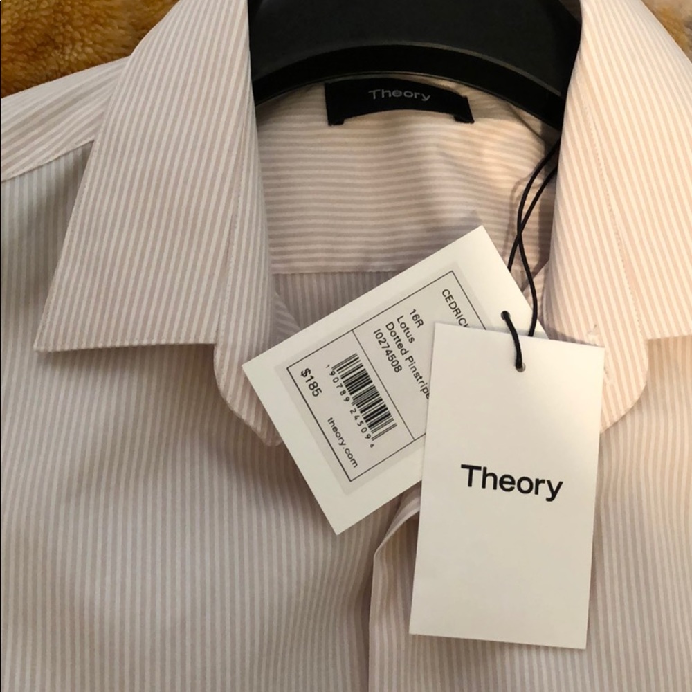 Theory Men’s Button Down White Pinstripe Shirt